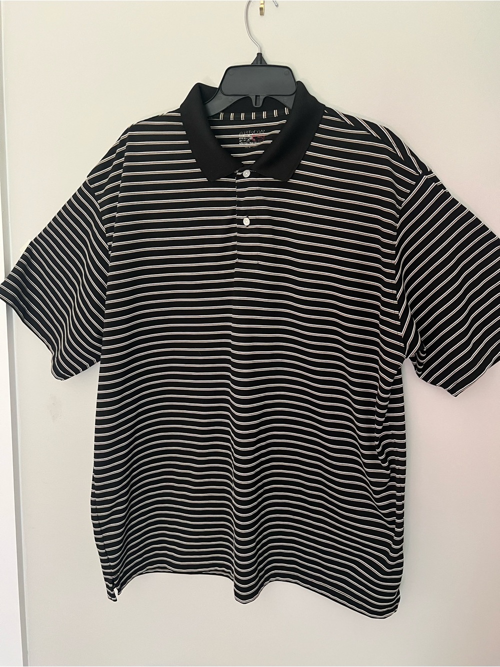 Men's Black & White Striped Polo Shirt
